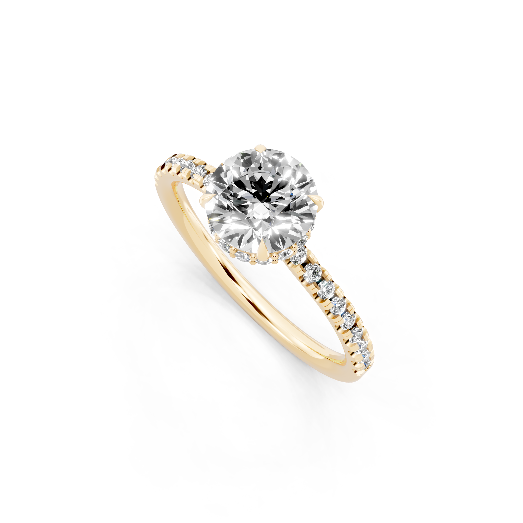 Round Center Lab Grown Diamond Bridal Ring with Pave Band