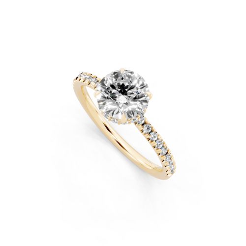 Round Center Lab Grown Diamond Bridal Ring with Pave Band