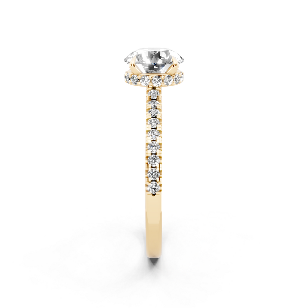 Round Center Lab Grown Diamond Bridal Ring with Pave Band