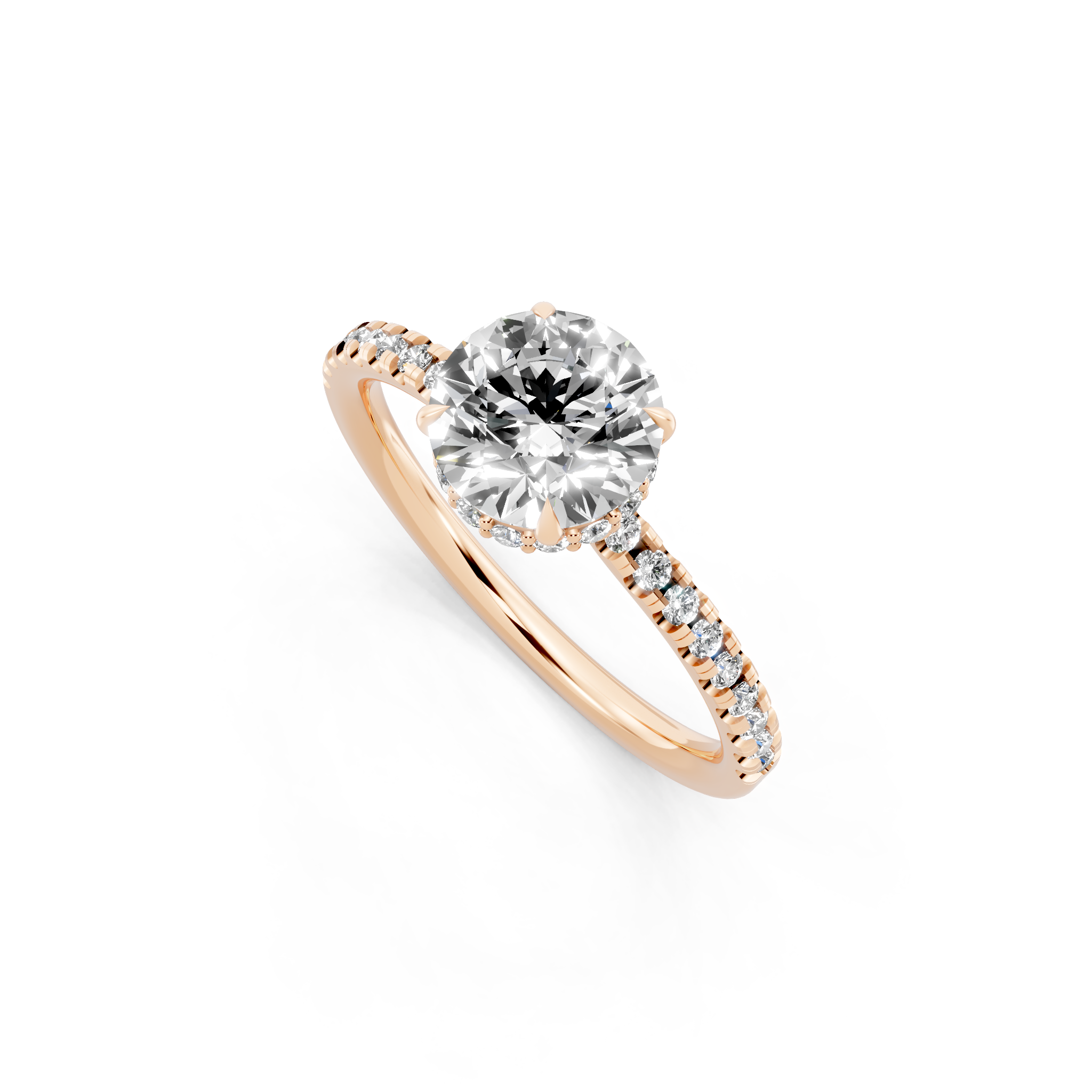 Round Center Lab Grown Diamond Bridal Ring with Pave Band