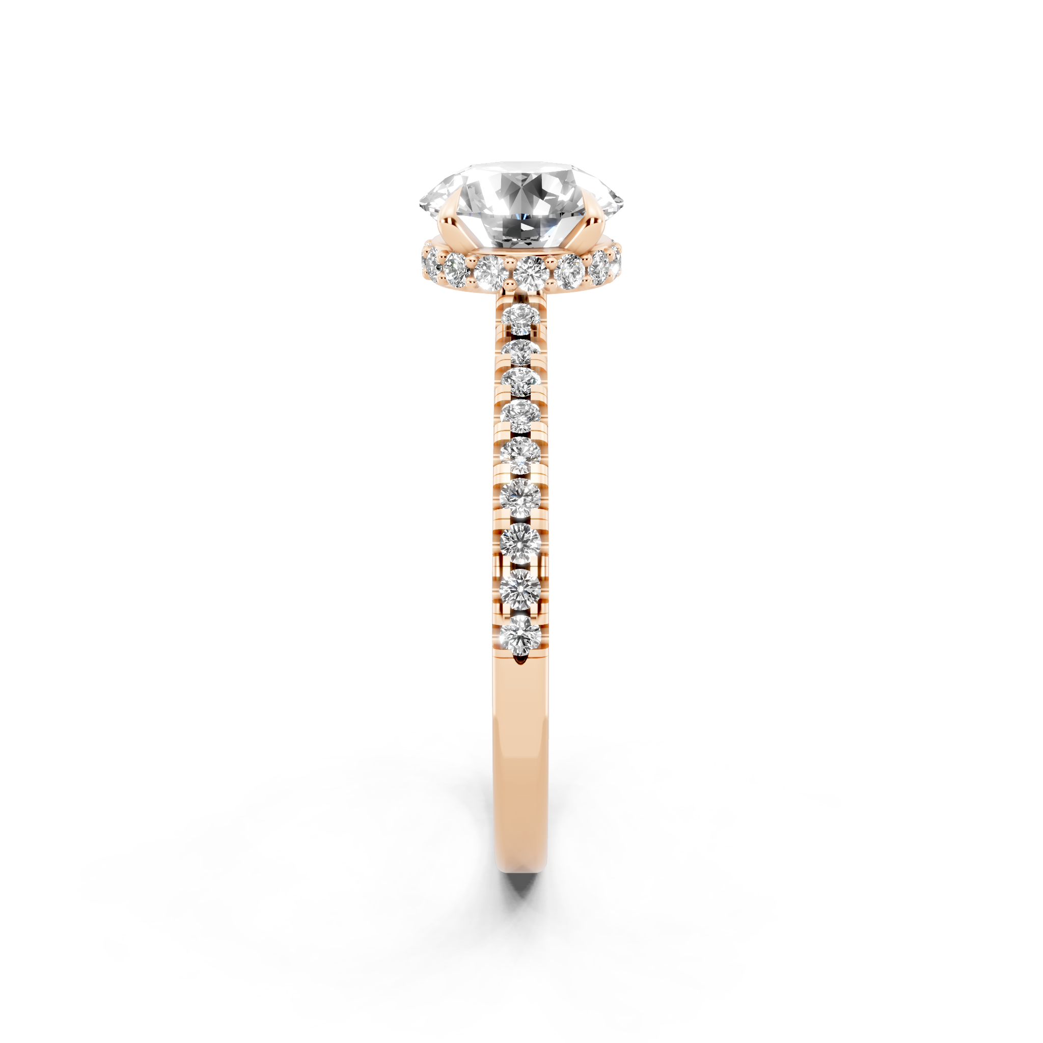 Round Center Lab Grown Diamond Bridal Ring with Pave Band