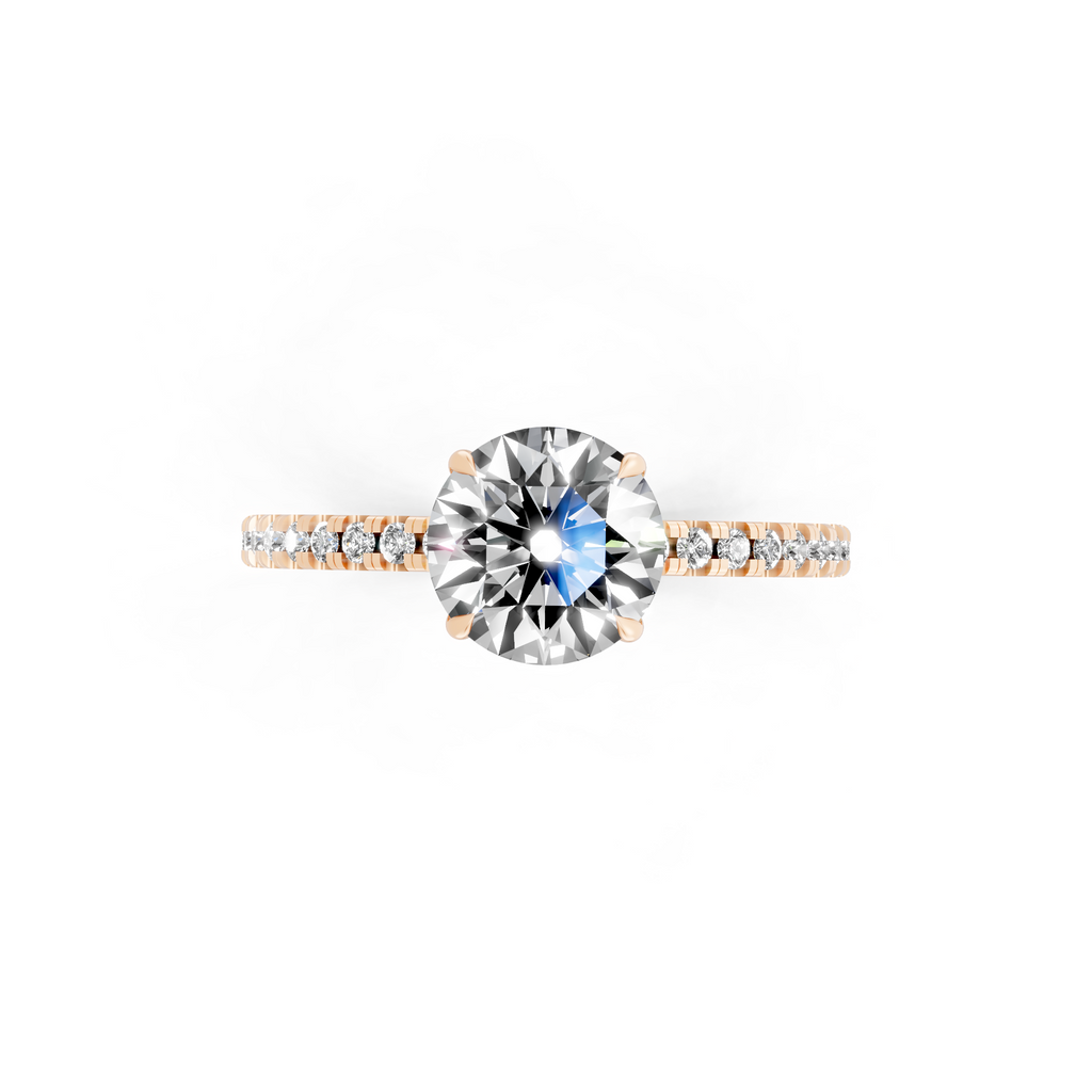 Round Center Lab Grown Diamond Bridal Ring with Pave Band