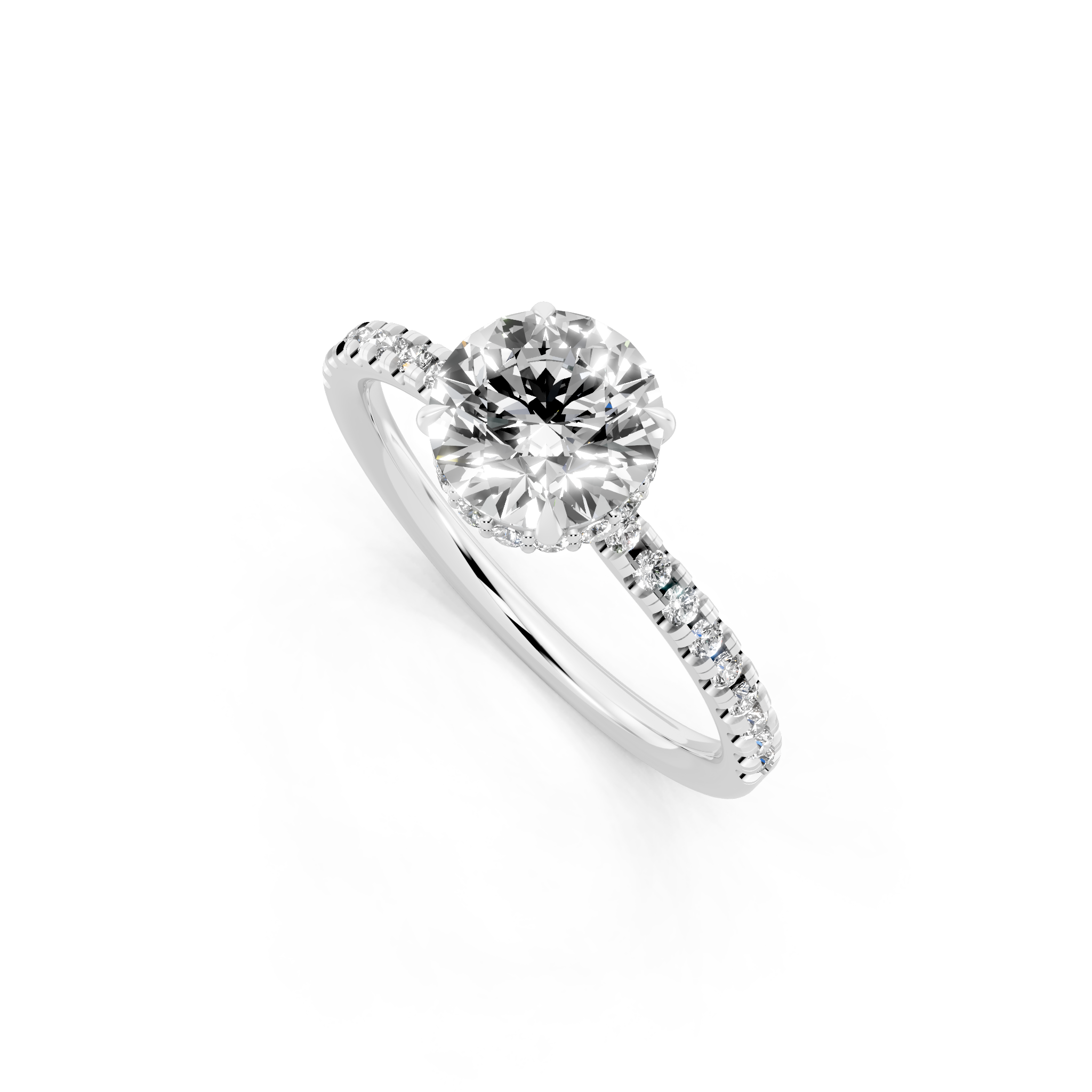 Round Center Lab Grown Diamond Bridal Ring with Pave Band