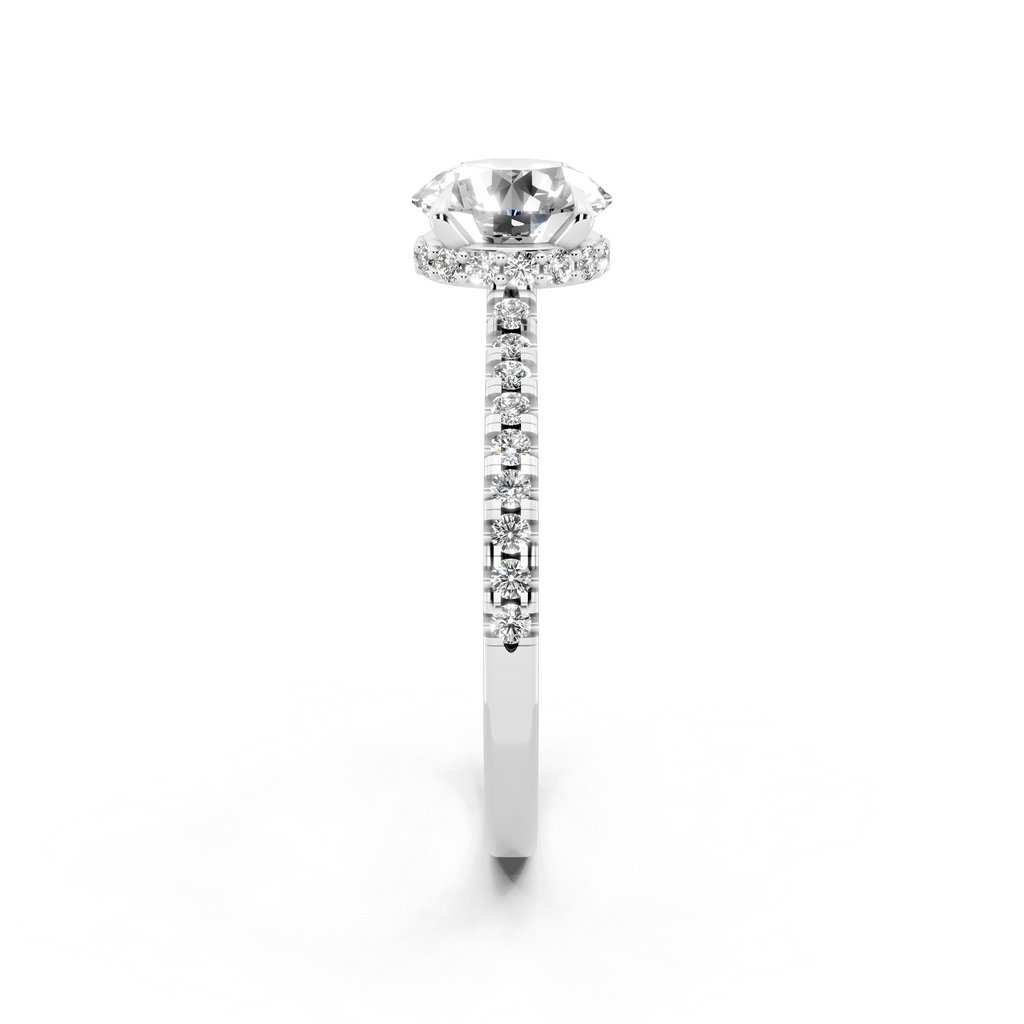 Round Center Lab Grown Diamond Bridal Ring with Pave Band