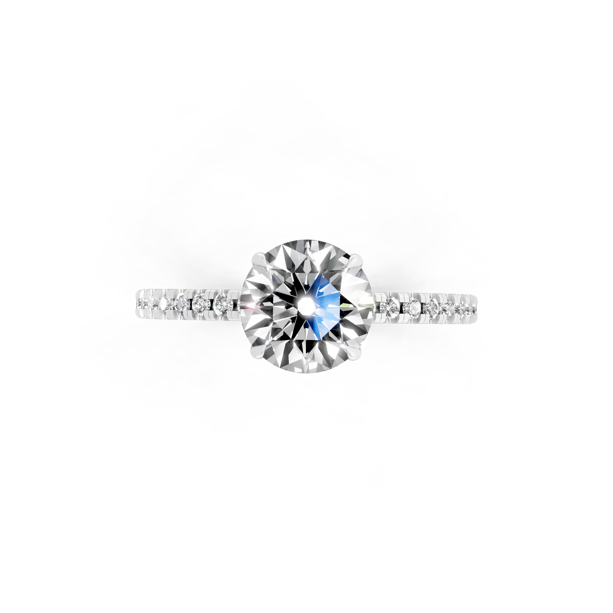 Round Center Lab Grown Diamond Bridal Ring with Pave Band