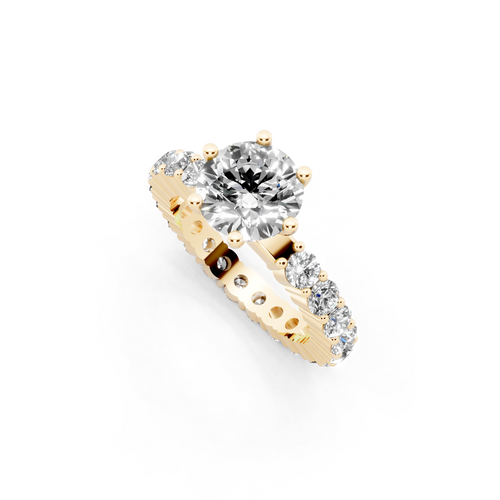 Modern Round Cut Lab Grown Diamond Center Stone Ring with Sparkling Shoulder Accents