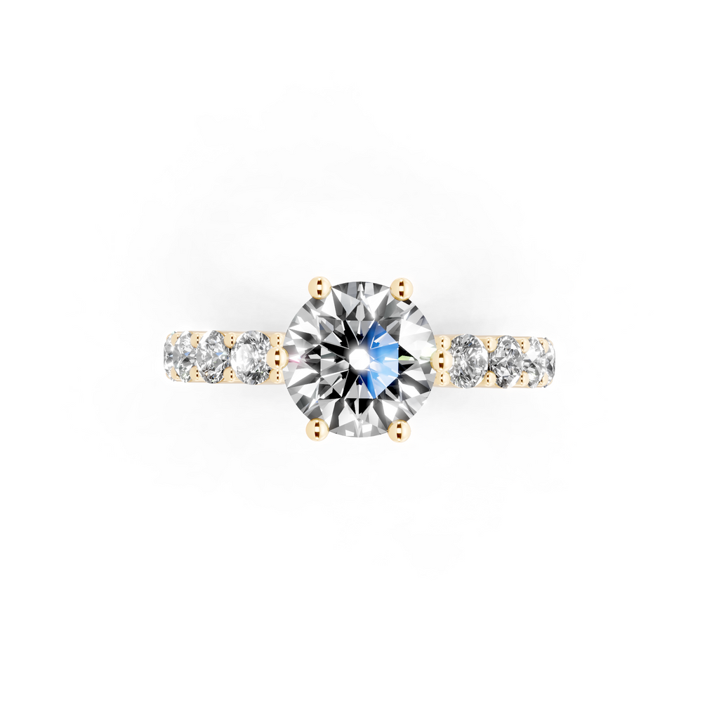 Modern Round Cut Lab Grown Diamond Center Stone Ring with Sparkling Shoulder Accents