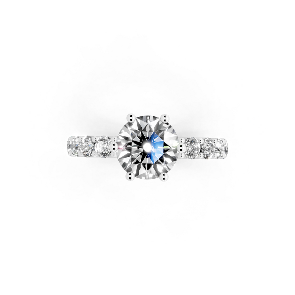 Modern Round Cut Lab Grown Diamond Center Stone Ring with Sparkling Shoulder Accents