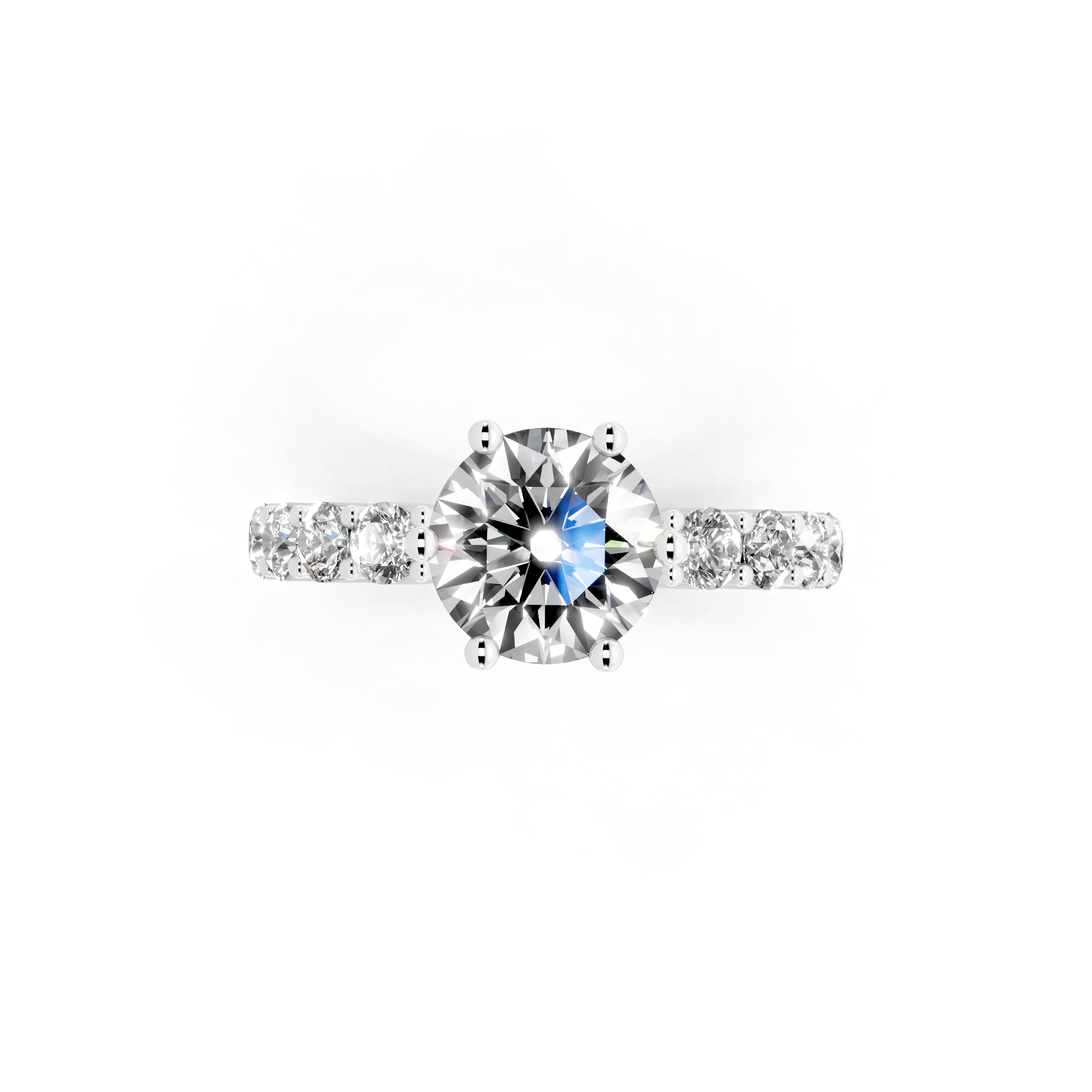 Modern Round Cut Lab Grown Diamond Center Stone Ring with Sparkling Shoulder Accents