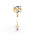 Antique Three Stone Lab Created Diamond Ring with Sculpted Round Center & Pear Side Accents