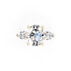 Antique Three Stone Lab Created Diamond Ring with Sculpted Round Center & Pear Side Accents