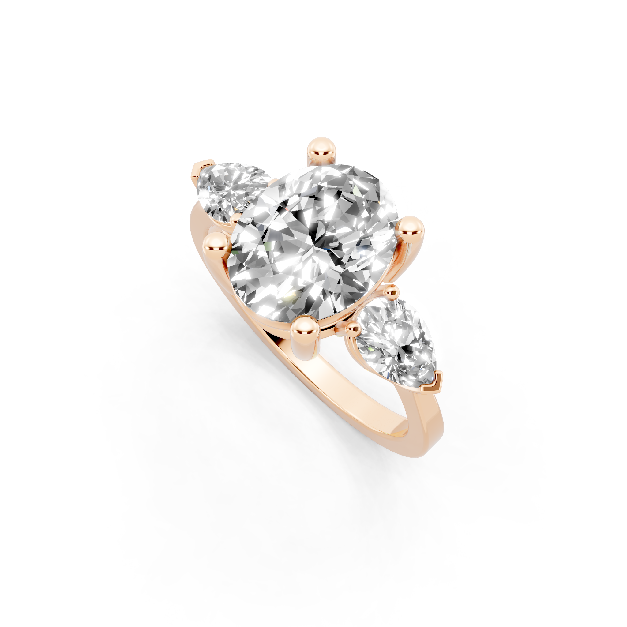 Antique Three Stone Lab Created Diamond Ring with Sculpted Round Center & Pear Side Accents