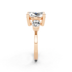 Antique Three Stone Lab Created Diamond Ring with Sculpted Round Center & Pear Side Accents