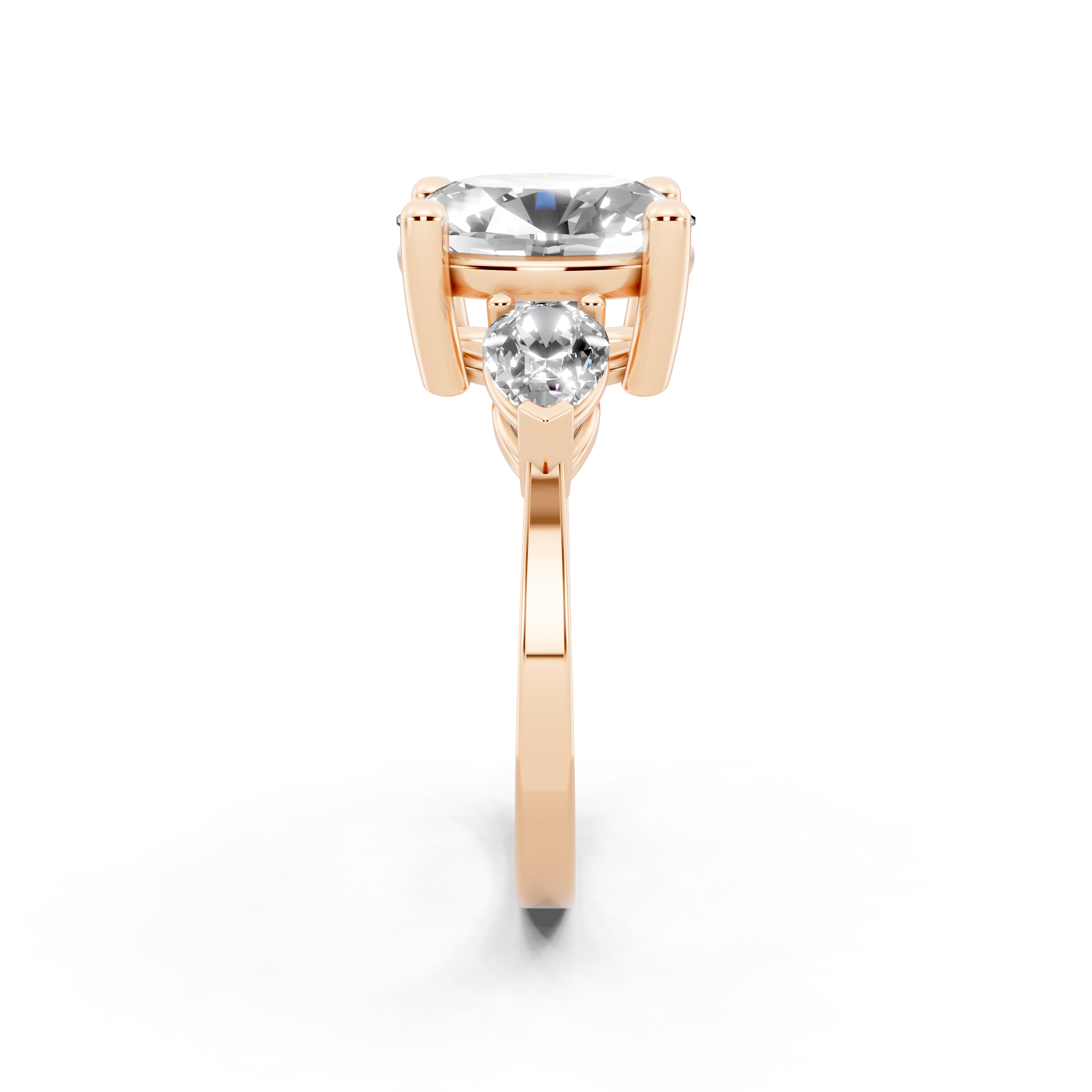 Antique Three Stone Lab Created Diamond Ring with Sculpted Round Center & Pear Side Accents