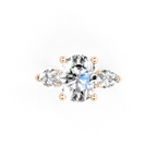Antique Three Stone Lab Created Diamond Ring with Sculpted Round Center & Pear Side Accents