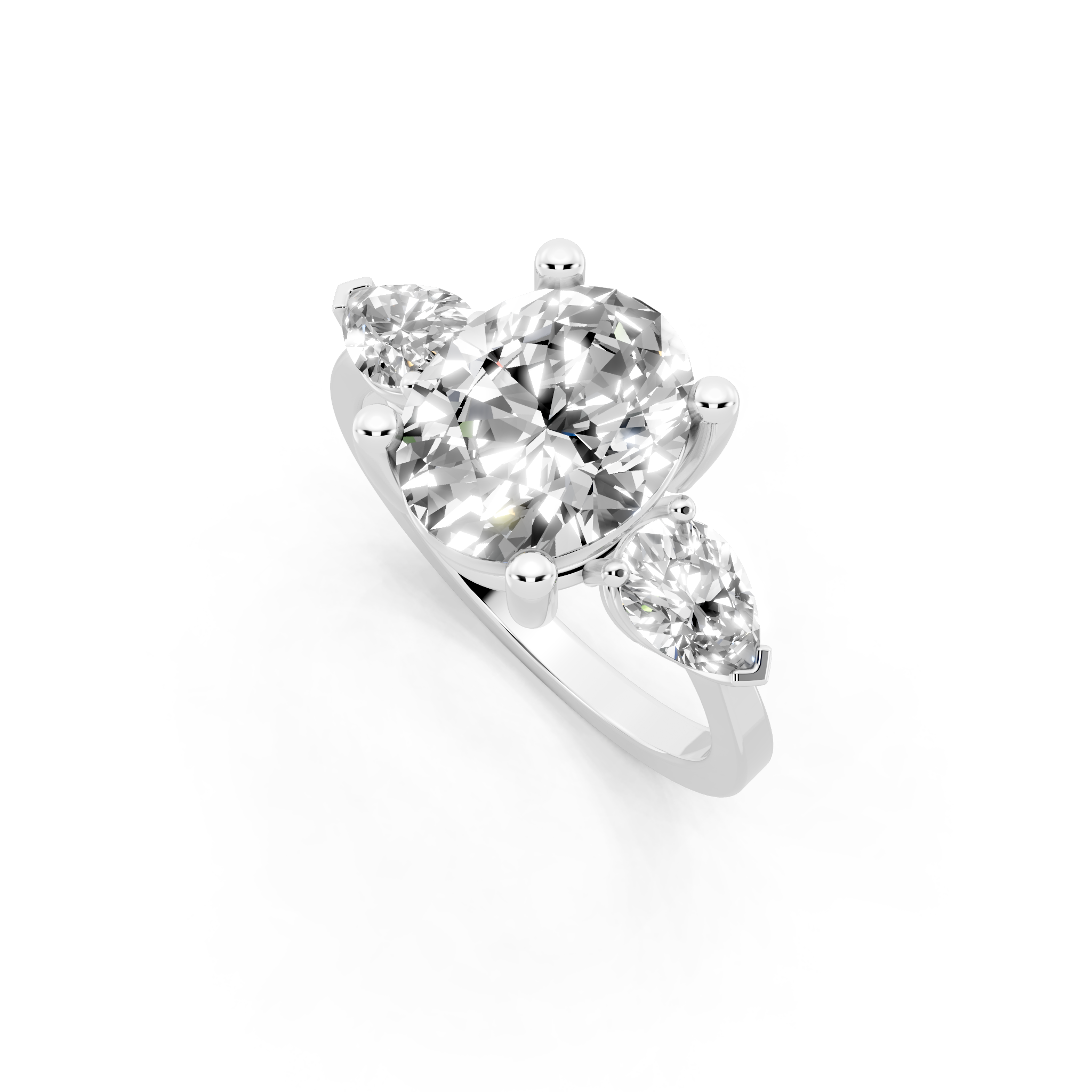 Antique Three Stone Lab Created Diamond Ring with Sculpted Round Center & Pear Side Accents