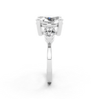Antique Three Stone Lab Created Diamond Ring with Sculpted Round Center & Pear Side Accents