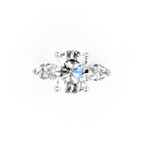 Antique Three Stone Lab Created Diamond Ring with Sculpted Round Center & Pear Side Accents