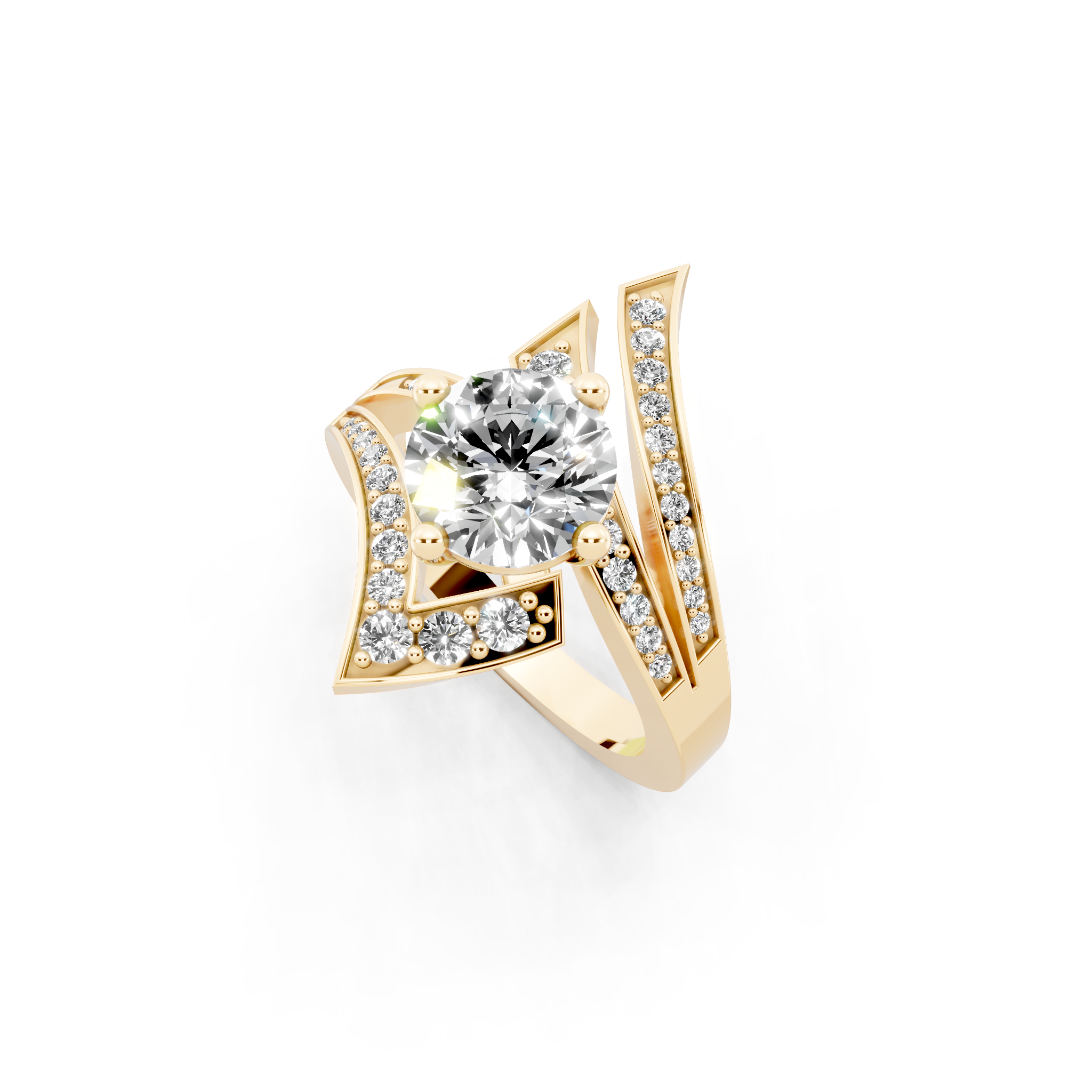 Modern Layered Crossover Ring in Gold with Round Lab Created Diamond
