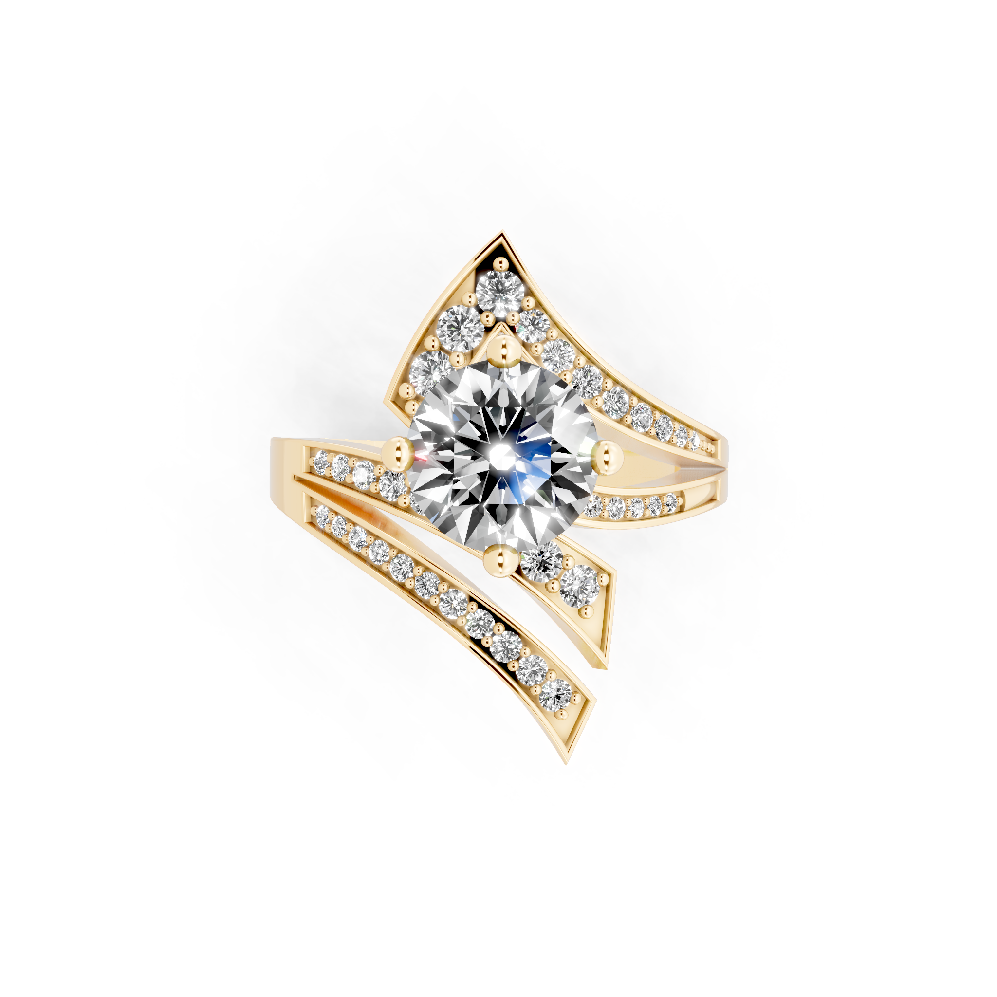 Modern Layered Crossover Ring in Gold with Round Lab Created Diamond