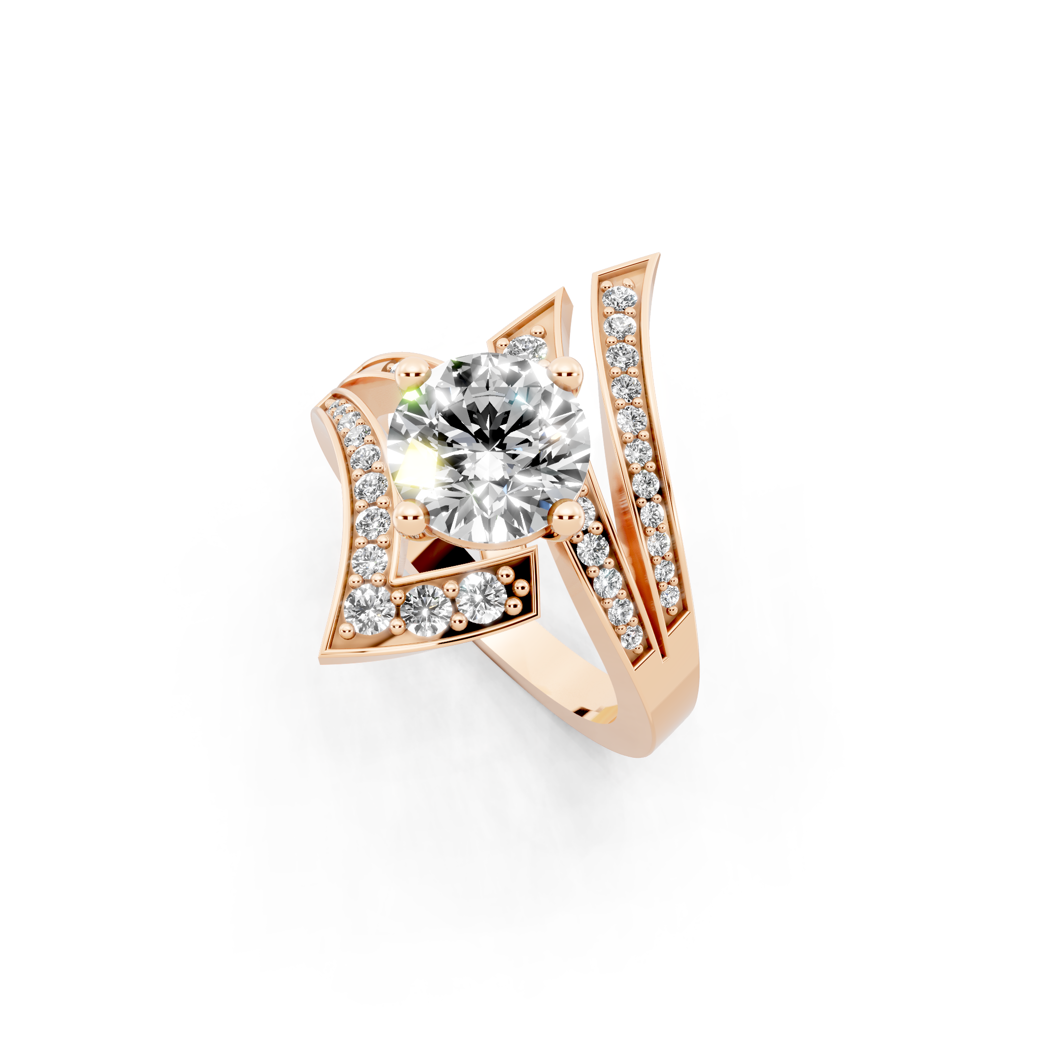 Modern Layered Crossover Ring in Gold with Round Lab Created Diamond