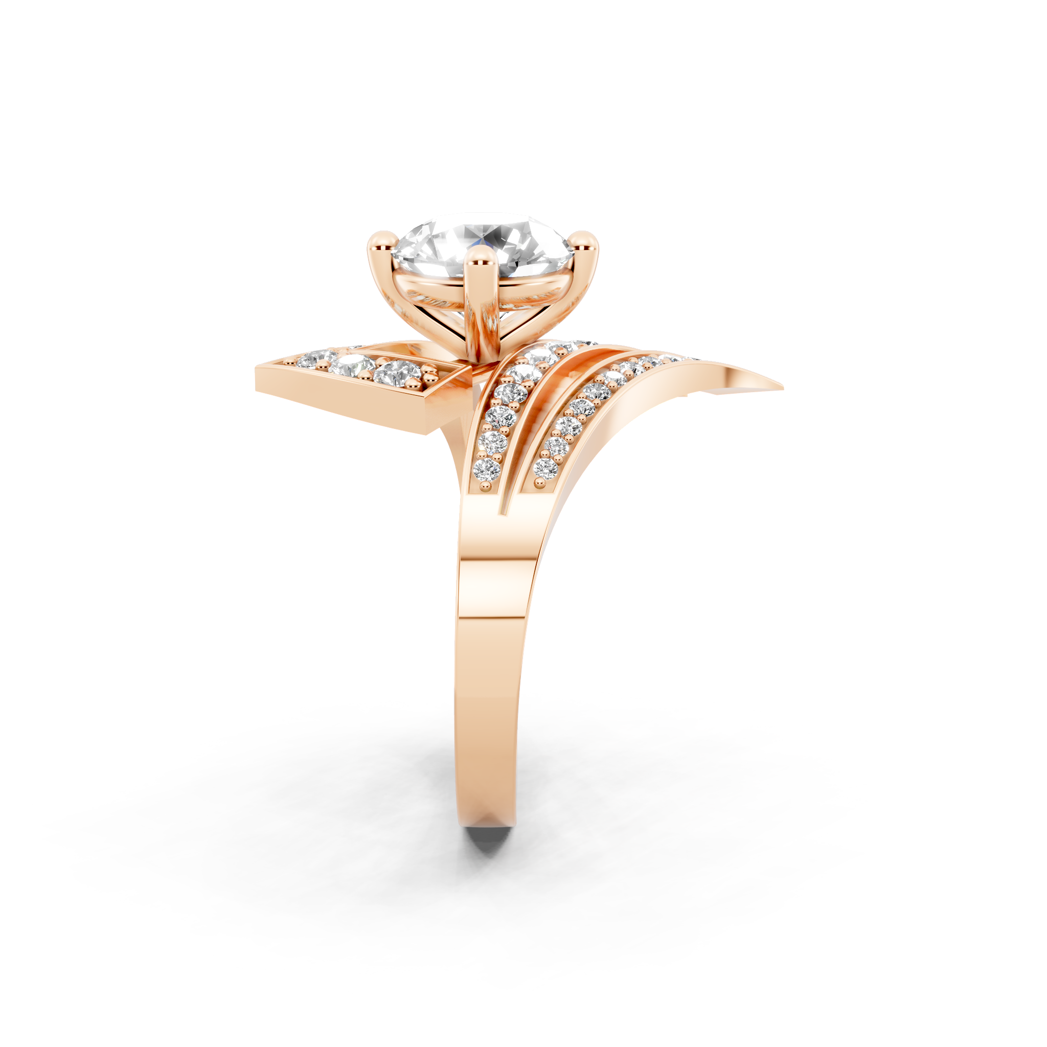 Modern Layered Crossover Ring in Gold with Round Lab Created Diamond