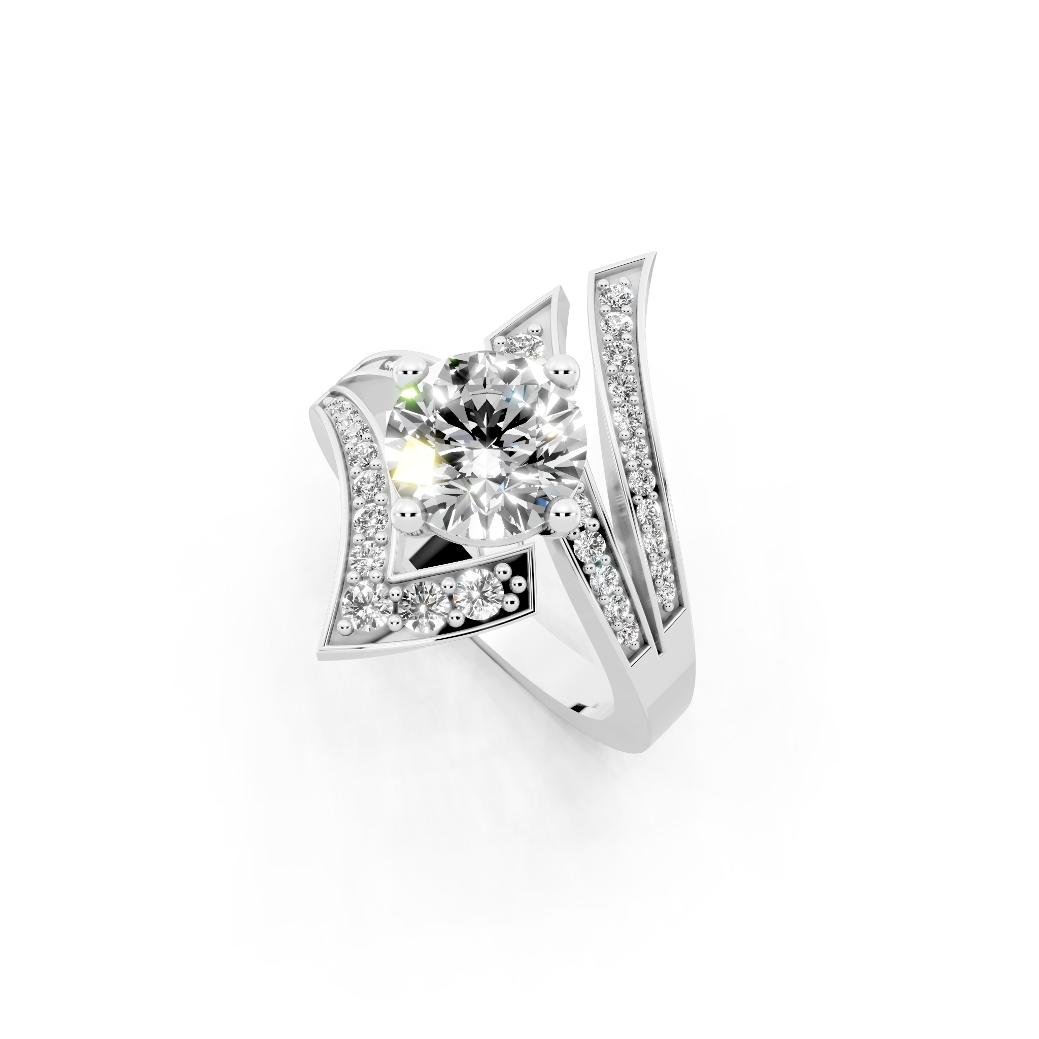 Modern Layered Crossover Ring in Gold with Round Lab Created Diamond