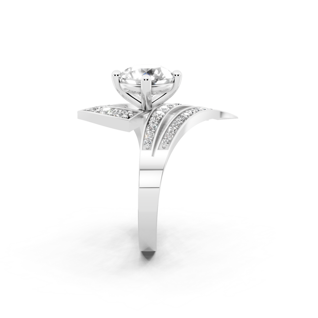 Modern Layered Crossover Ring in Gold with Round Lab Created Diamond