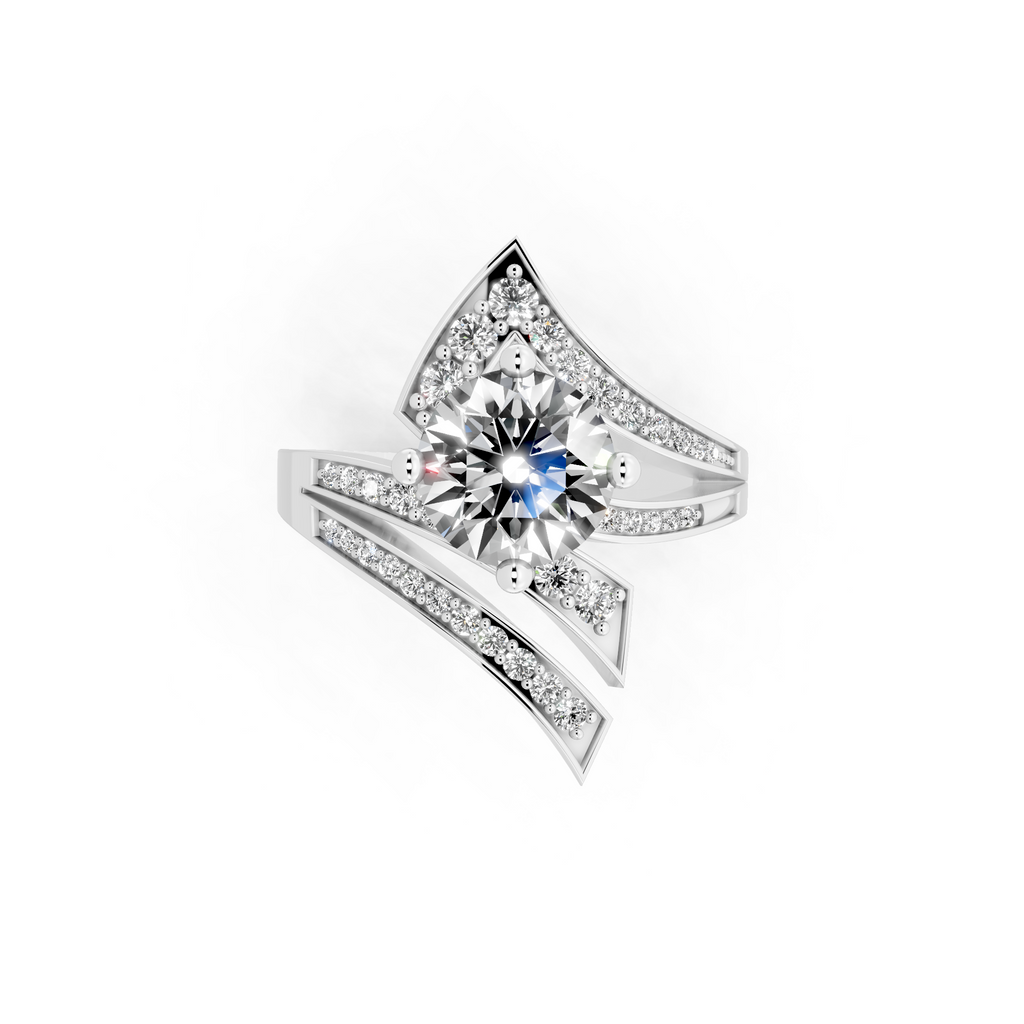 Modern Layered Crossover Ring in Gold with Round Lab Created Diamond
