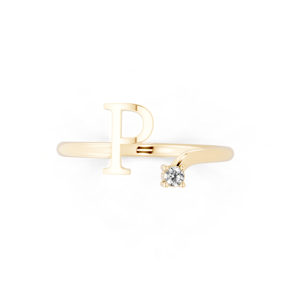 Minimalist Letter P Ring with Lab Created Diamond Accent