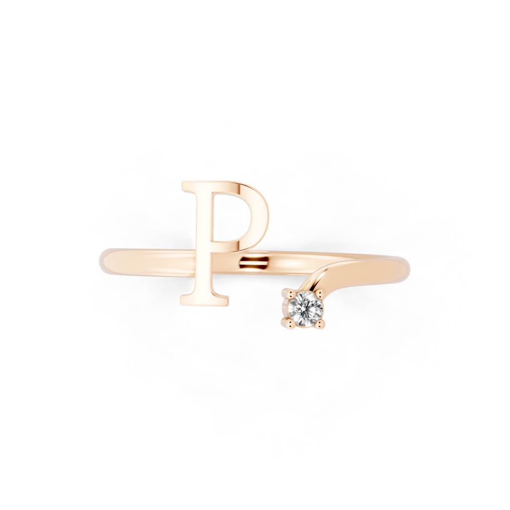 Minimalist Letter P Ring with Lab Created Diamond Accent