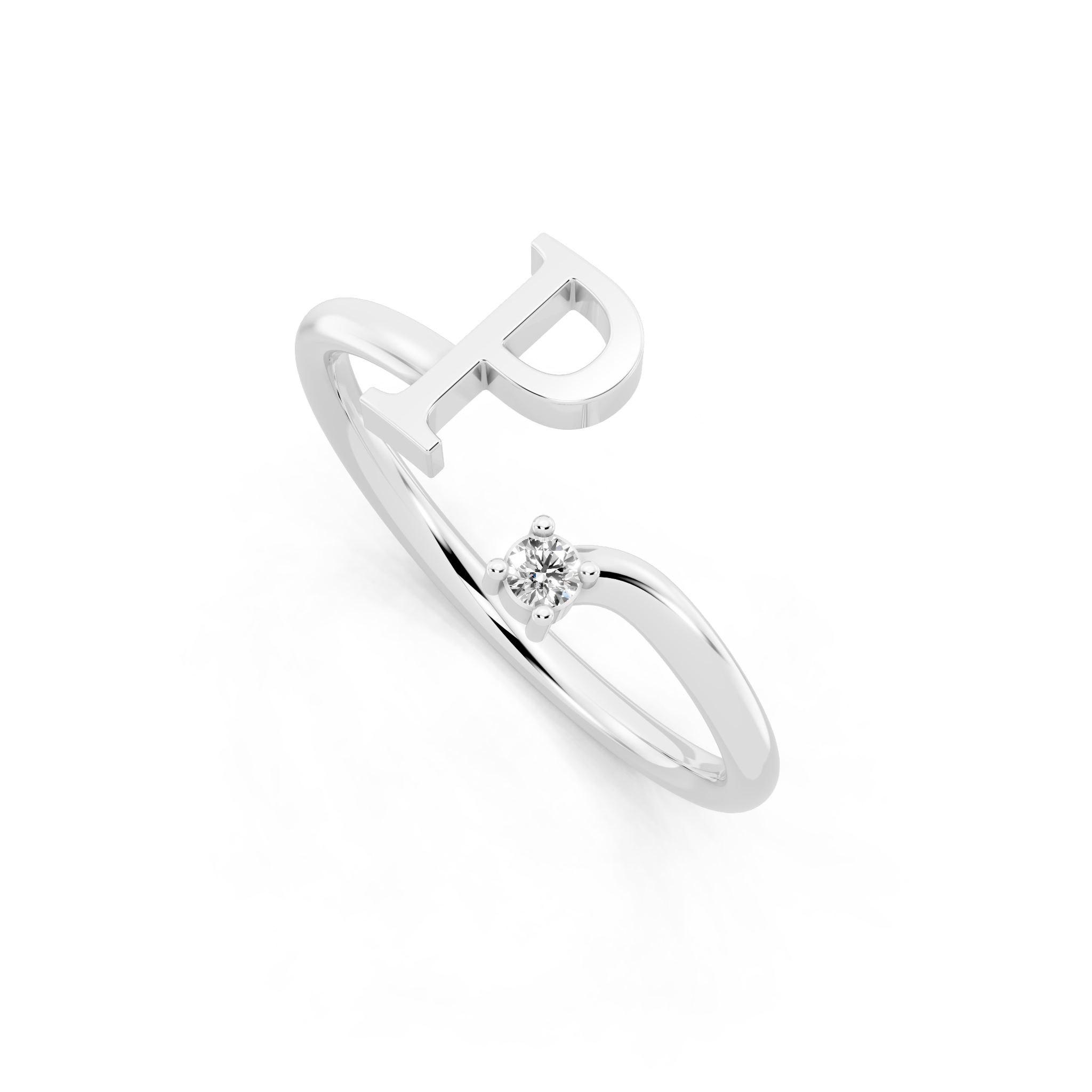 Minimalist Letter P Ring with Lab Created Diamond Accent