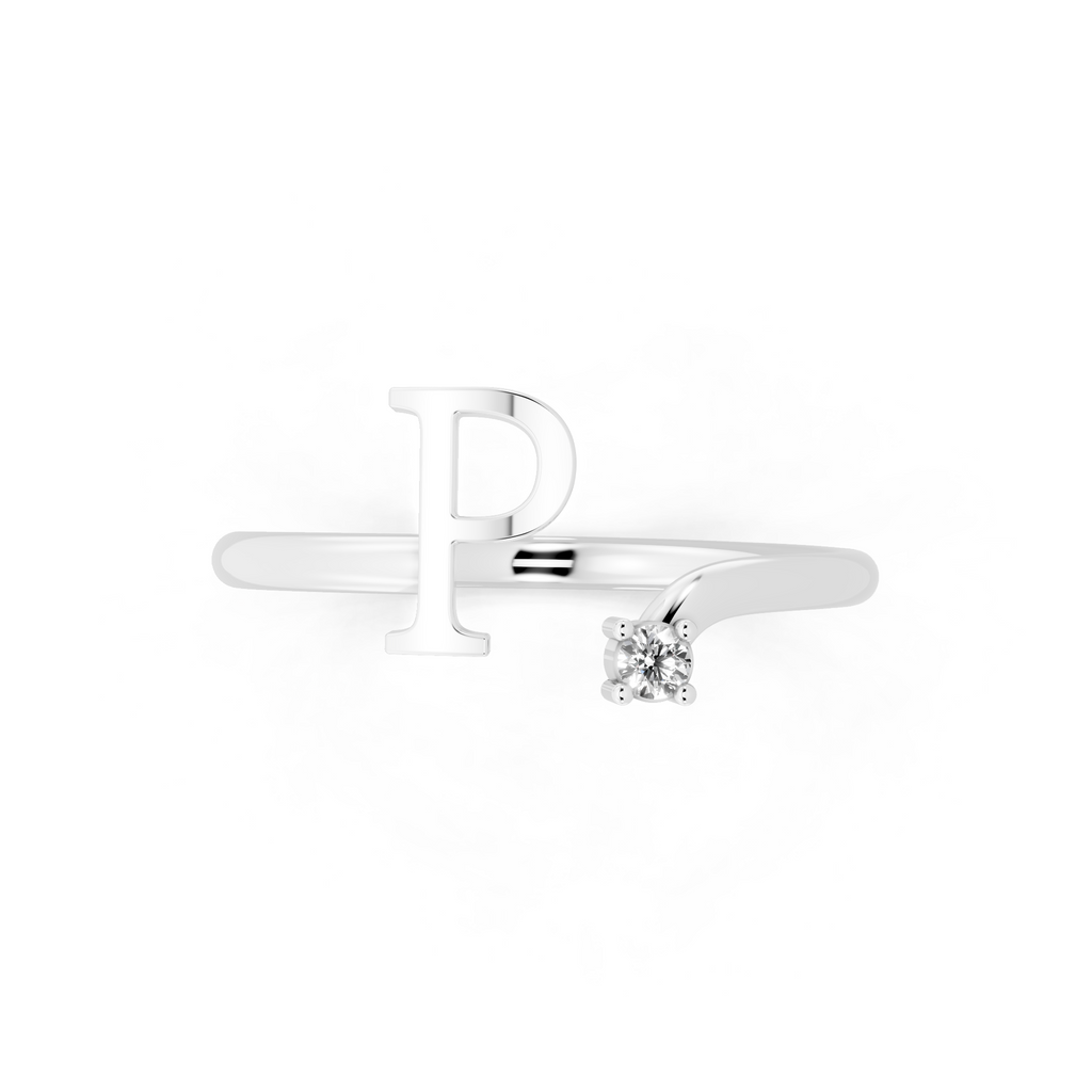 Minimalist Letter P Ring with Lab Created Diamond Accent