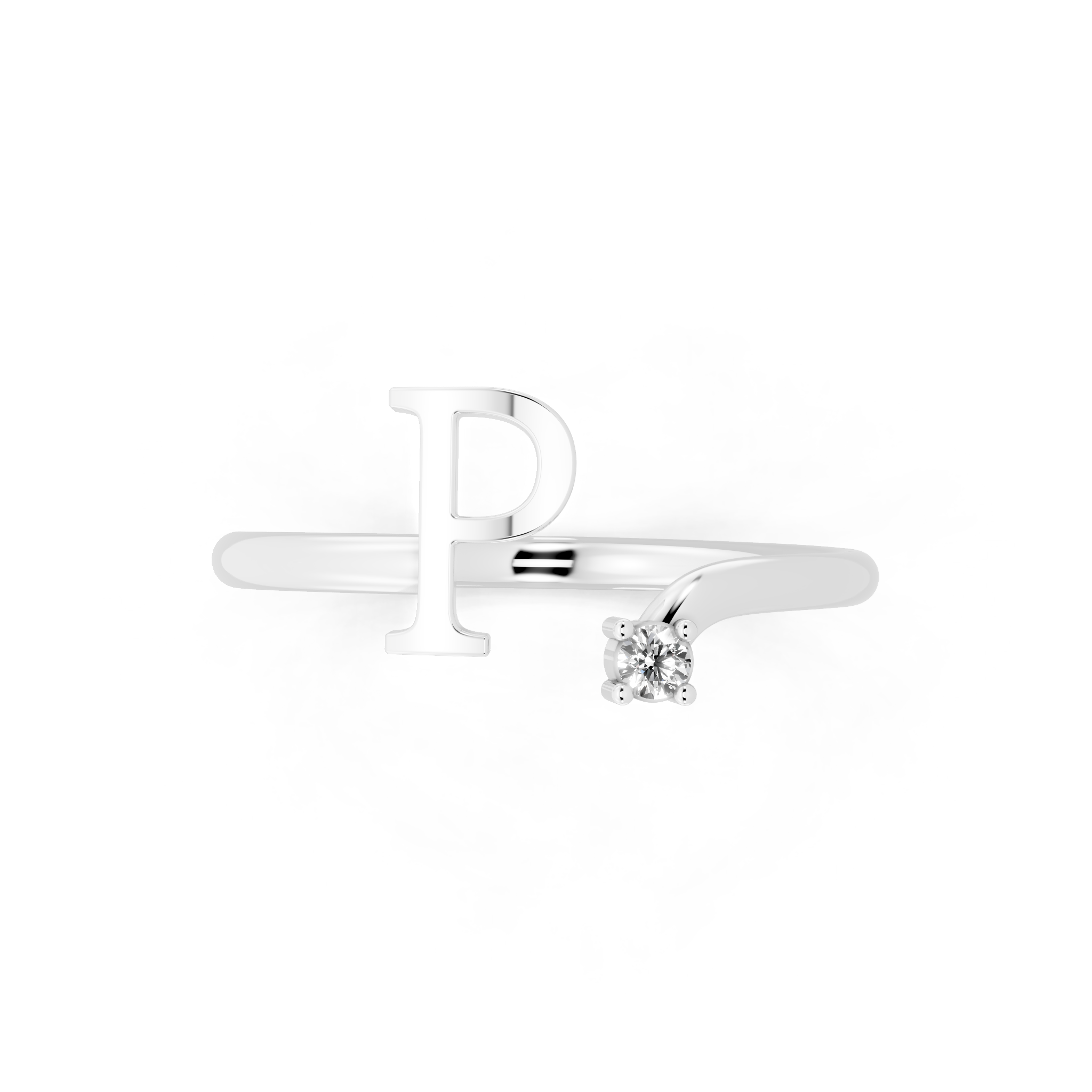 Minimalist Letter P Ring with Lab Created Diamond Accent