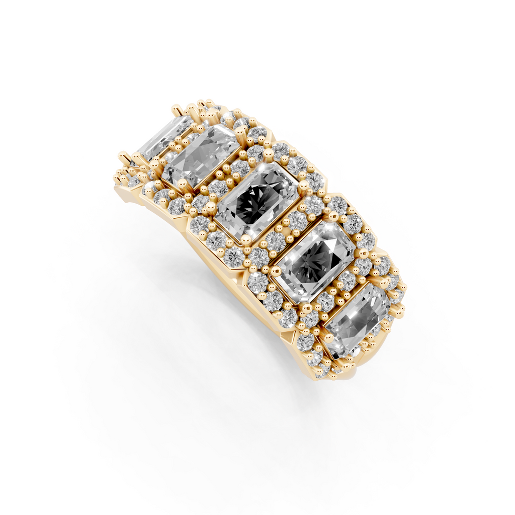 Pave & Halo Framed Emerald-Cut Lab Created Diamond Anniversary Ring for Her