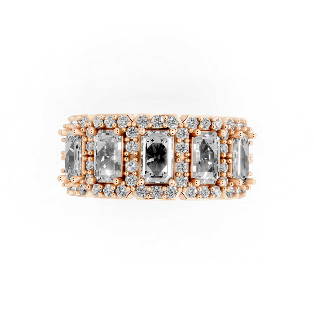 Pave & Halo Framed Emerald-Cut Lab Created Diamond Anniversary Ring for Her