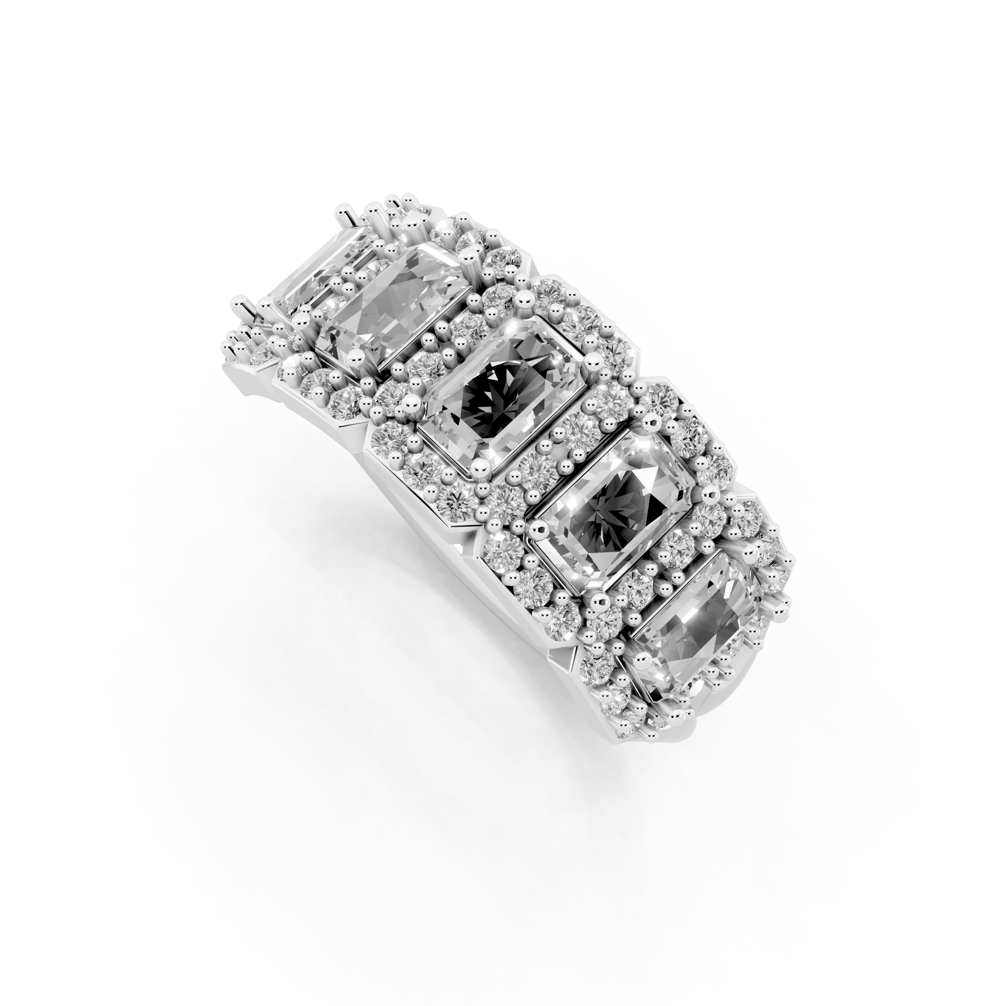 Pave & Halo Framed Emerald-Cut Lab Created Diamond Anniversary Ring for Her