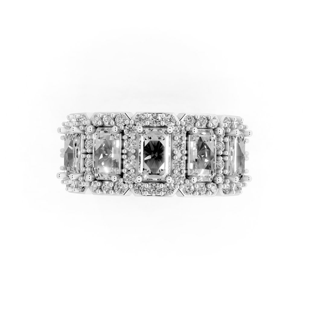 Pave & Halo Framed Emerald-Cut Lab Created Diamond Anniversary Ring for Her