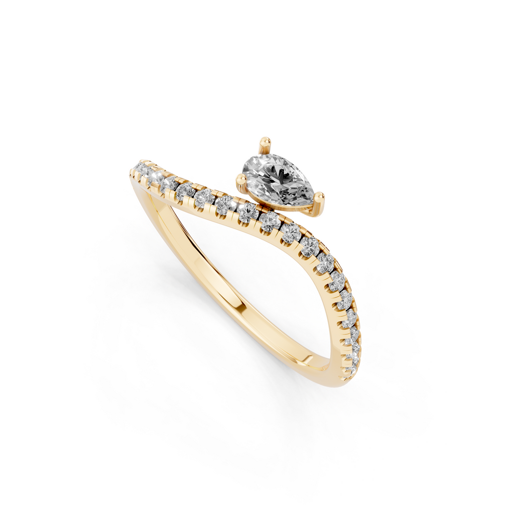 Yellow, White, Rose Gold Tone Pear Solitaire Open Bypass Ring in 18K