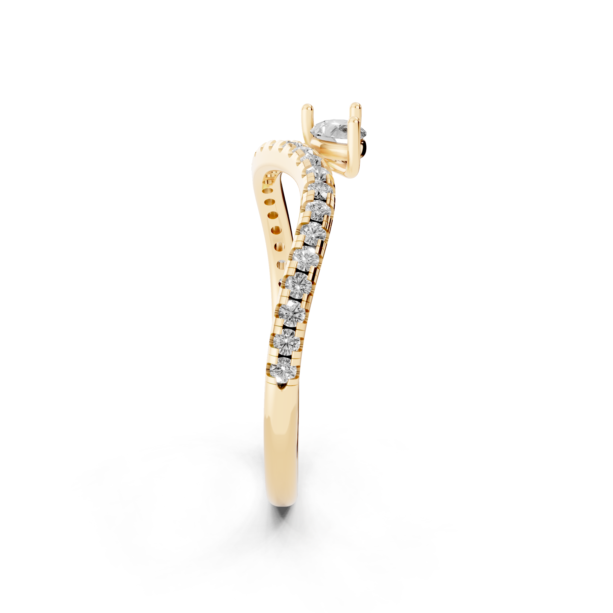 Yellow, White, Rose Gold Tone Pear Solitaire Open Bypass Ring in 18K