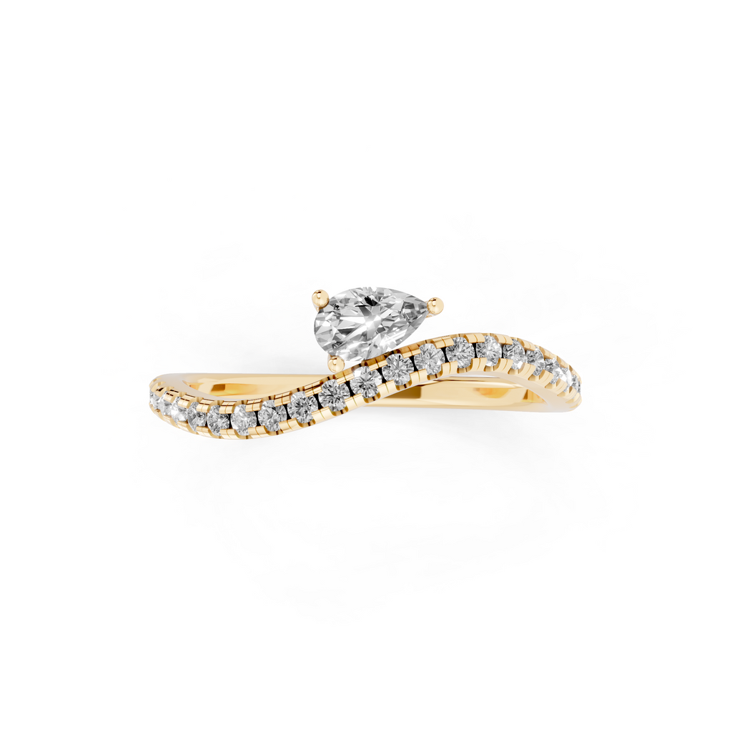 Yellow, White, Rose Gold Tone Pear Solitaire Open Bypass Ring in 18K