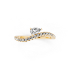Yellow, White, Rose Gold Tone Pear Solitaire Open Bypass Ring in 18K