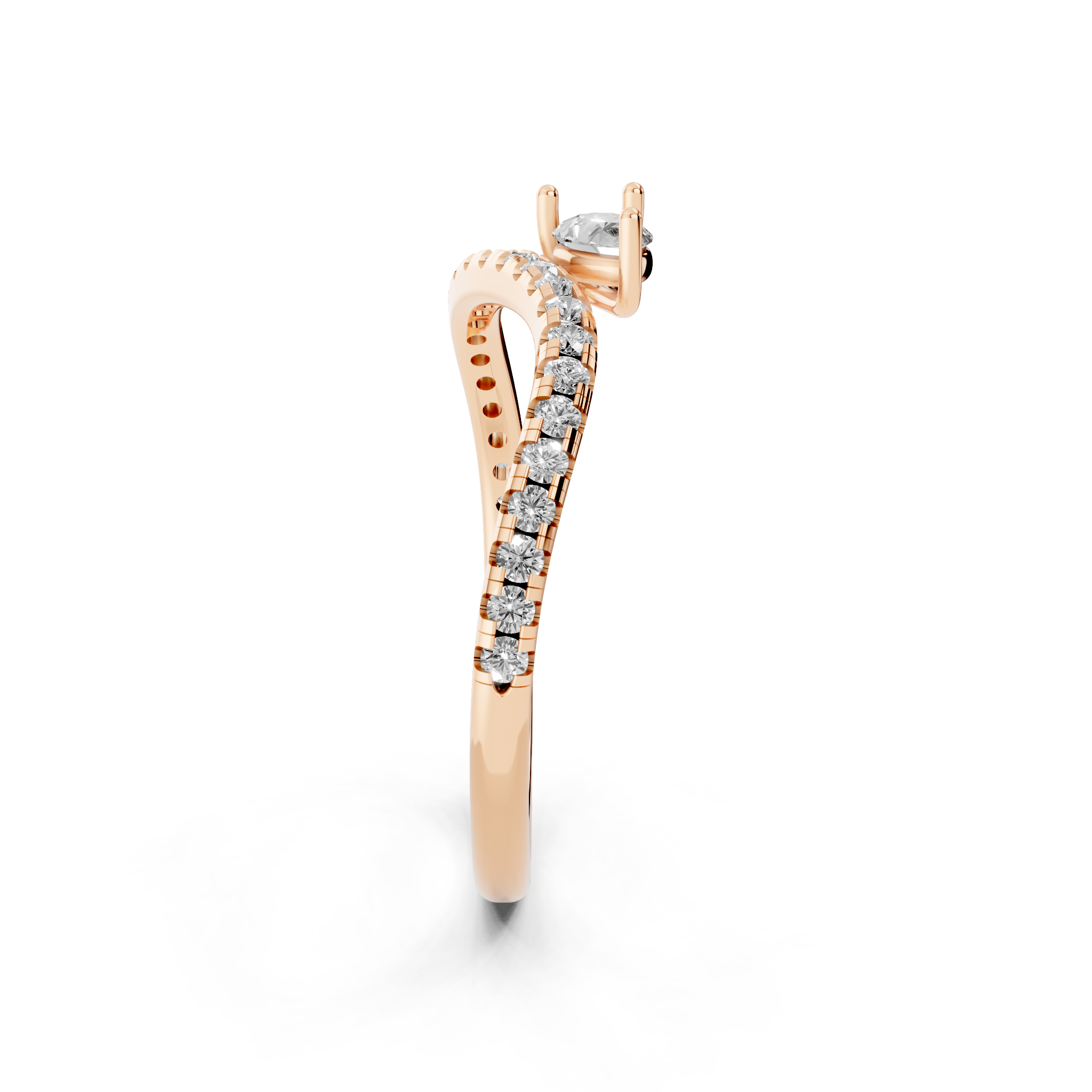 Yellow, White, Rose Gold Tone Pear Solitaire Open Bypass Ring in 18K