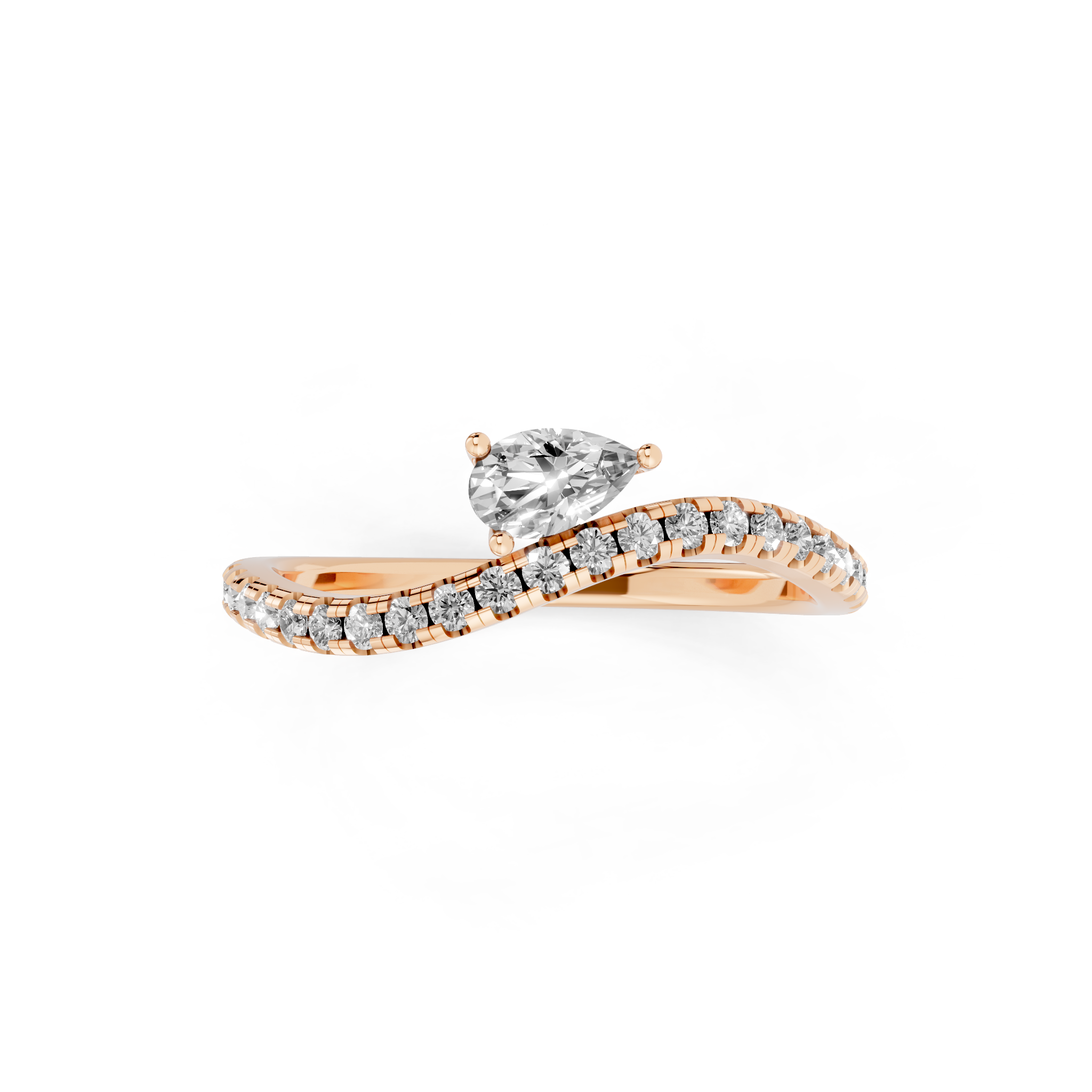 Yellow, White, Rose Gold Tone Pear Solitaire Open Bypass Ring in 18K