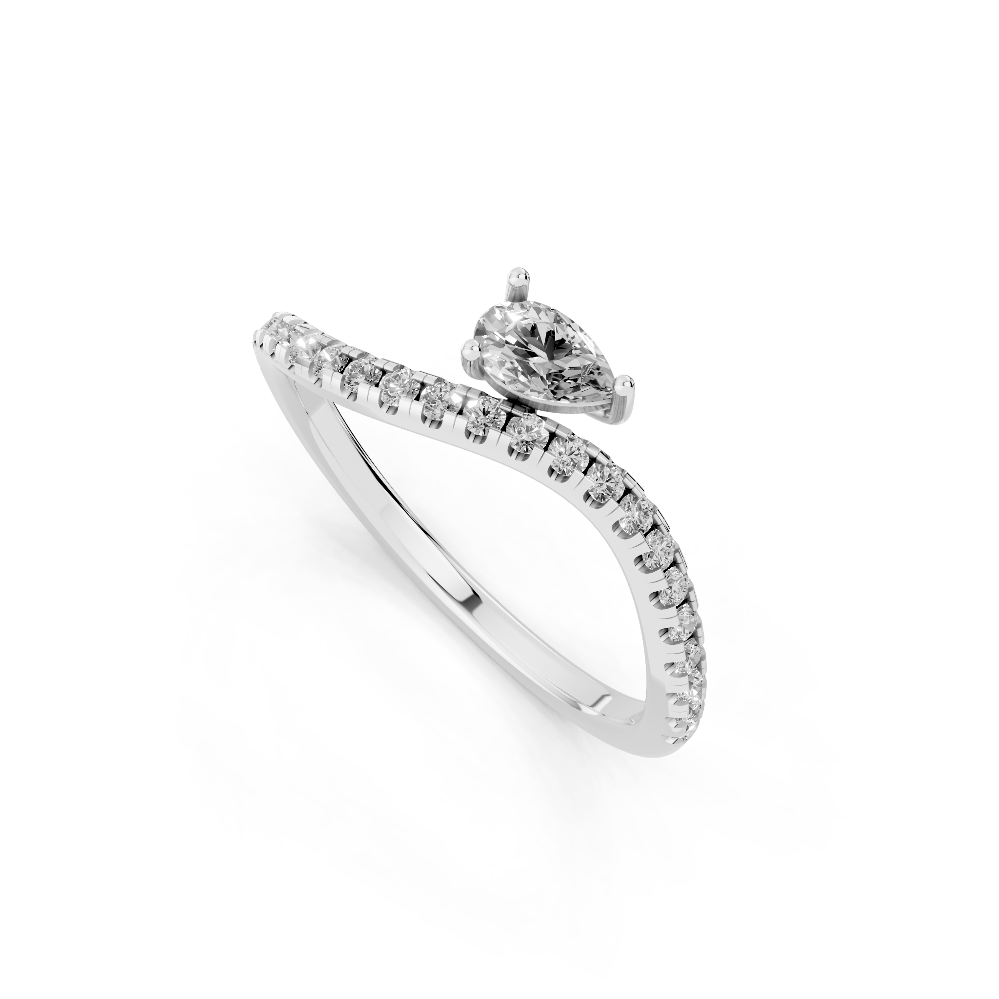 Yellow, White, Rose Gold Tone Pear Solitaire Open Bypass Ring in 18K