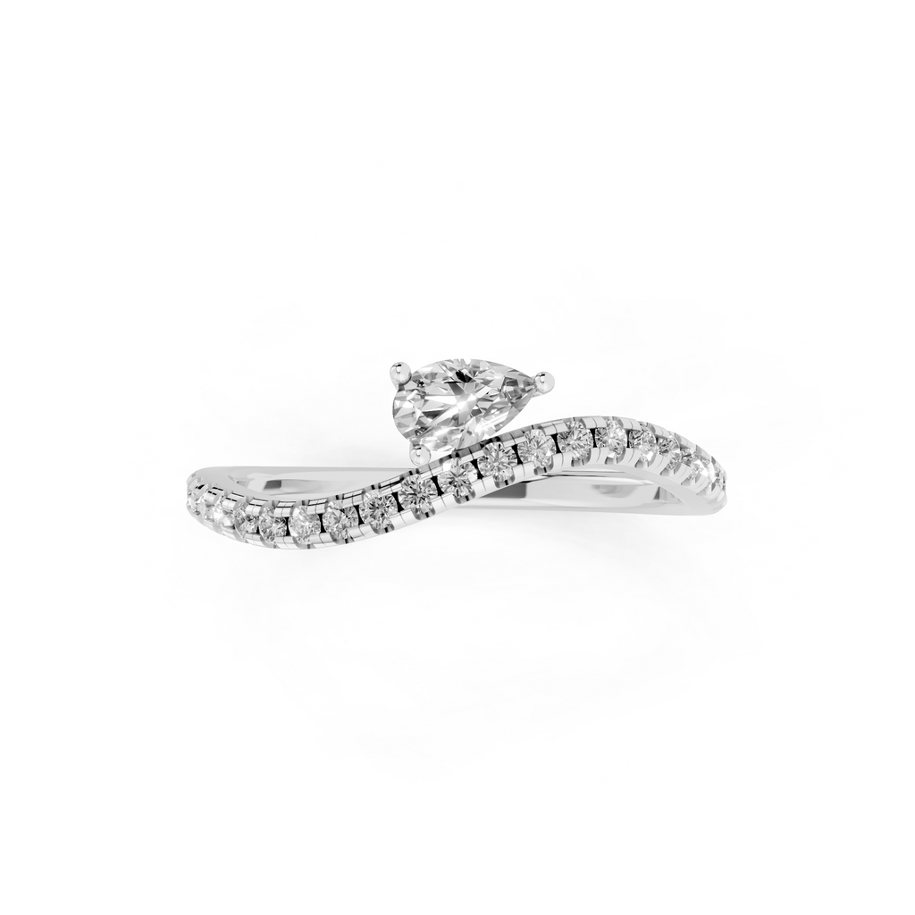 Yellow, White, Rose Gold Tone Pear Solitaire Open Bypass Ring in 18K