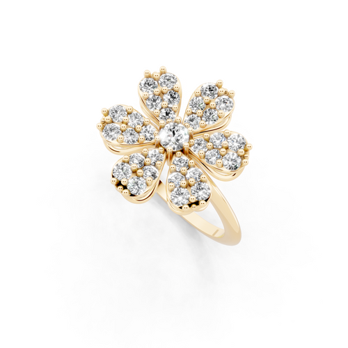 Elegant Floral Cluster Lab Grown Diamond Ring in Gold for Gift & Occasion Wear