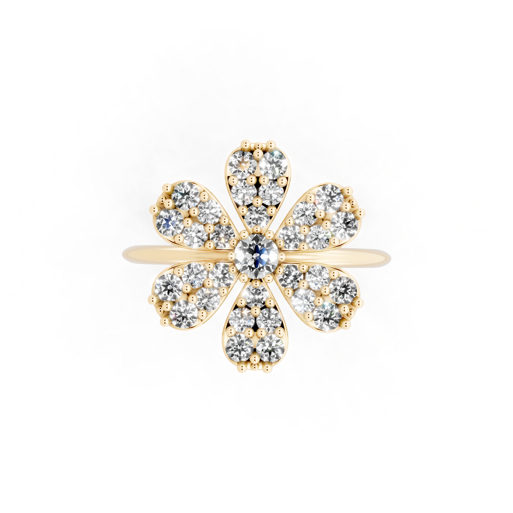 Elegant Floral Cluster Lab Grown Diamond Ring in Gold for Gift & Occasion Wear