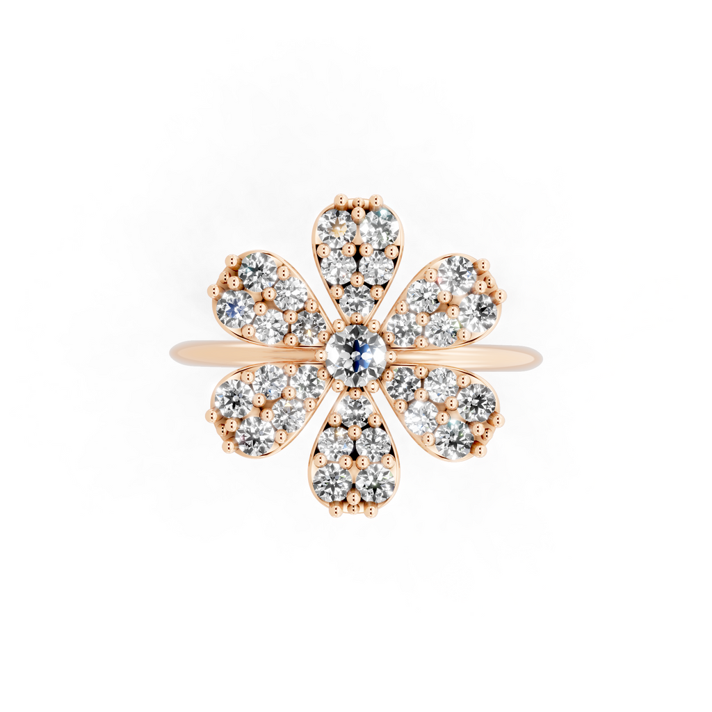 Elegant Floral Cluster Lab Grown Diamond Ring in Gold for Gift & Occasion Wear
