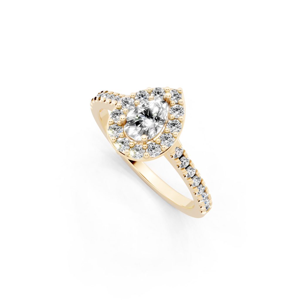 Aurelia Teardrop Halo Pavé Ring with Pear & Round Brilliant Cut Lab Created Diamond